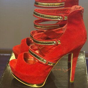 Red-Gold Stiletto Heels size 10 / Good Condition without box